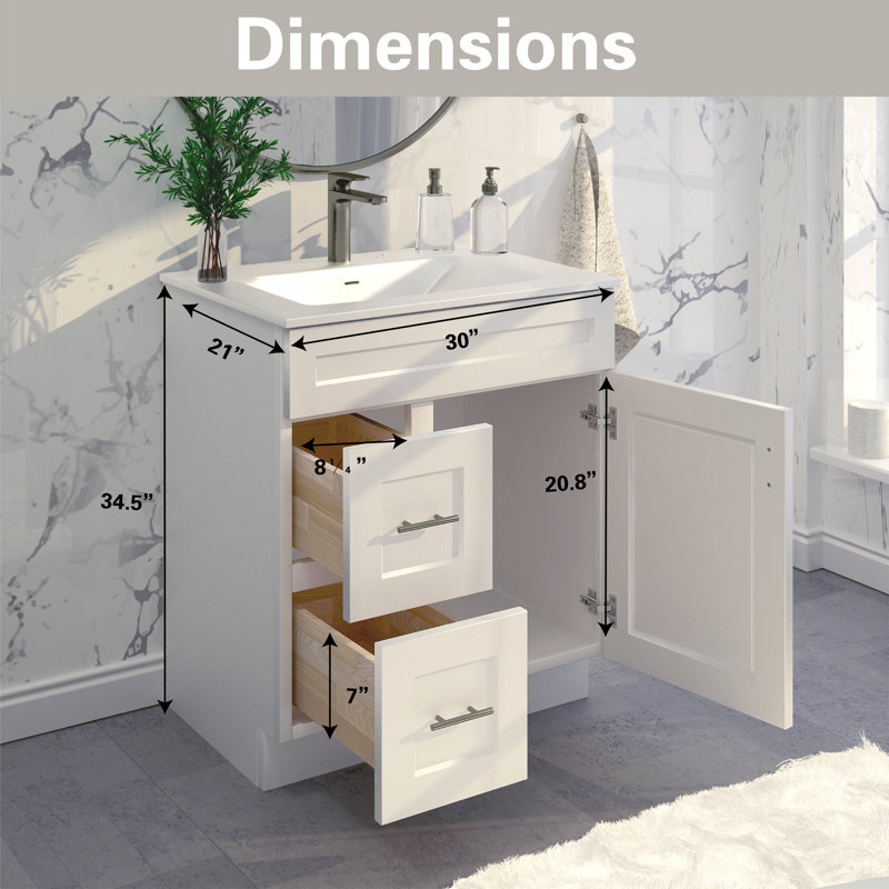 Base de meuble-lavabo 30 po avec armoire à tiroirs en blanc Shaker