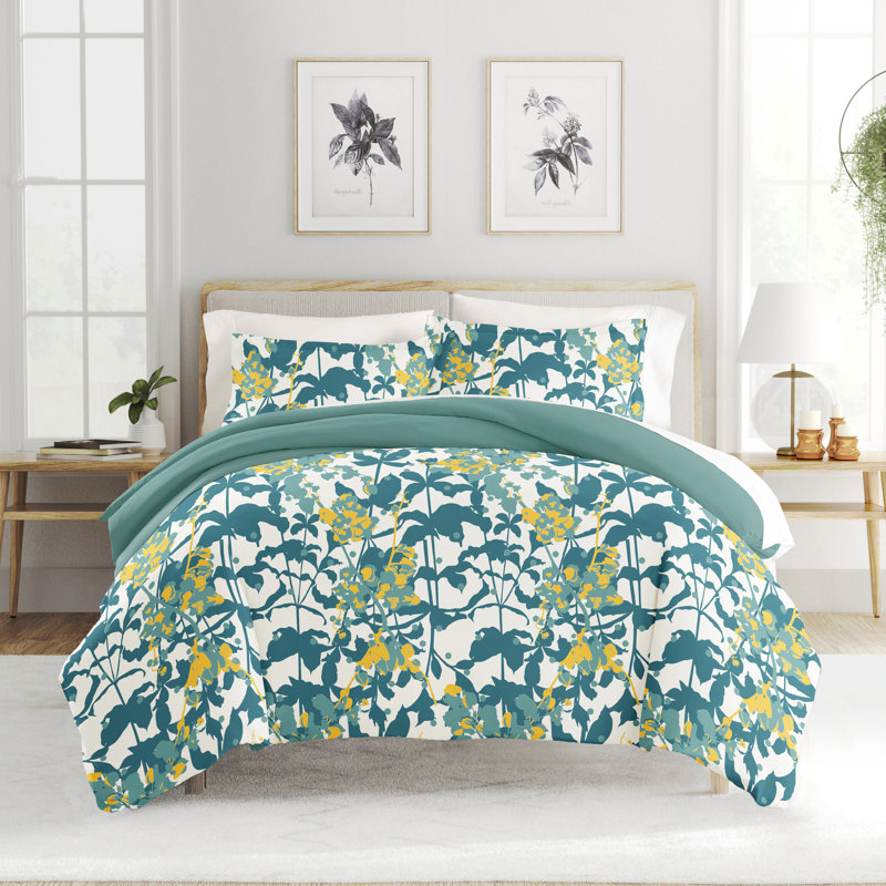Teal Boho Flower Reversible King/Cal King Duvet Cover Set