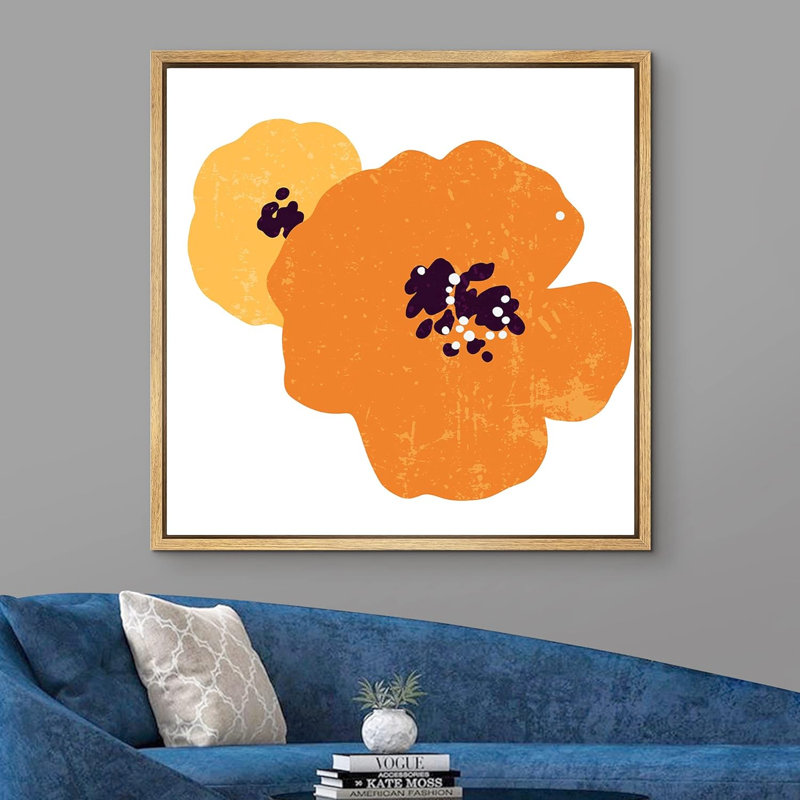 «Marguerites orange et jaunes minimalistes sur fond blanc», H 24 po x l 24 po x P 1,5 po, Naturel