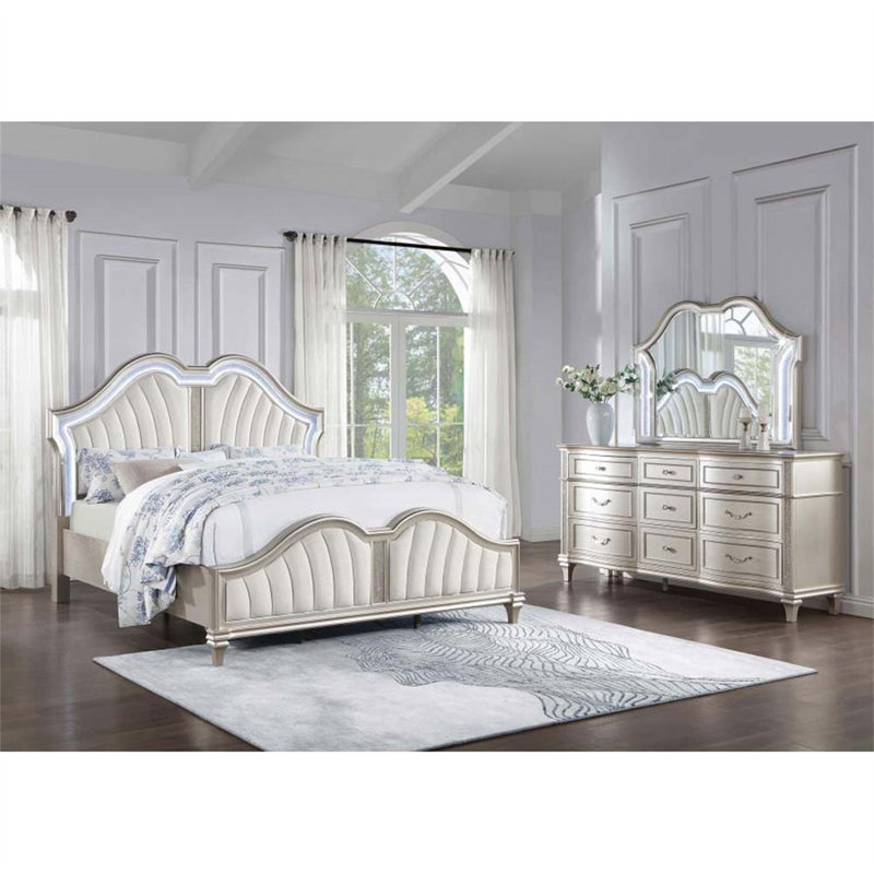 Ensemble de chambre à coucher avec lit plateforme très grand 3 pièces au design moderne, avec beaucoup de rangement et une fabrication de haute qualité pour une expérience de sommeil luxueuse