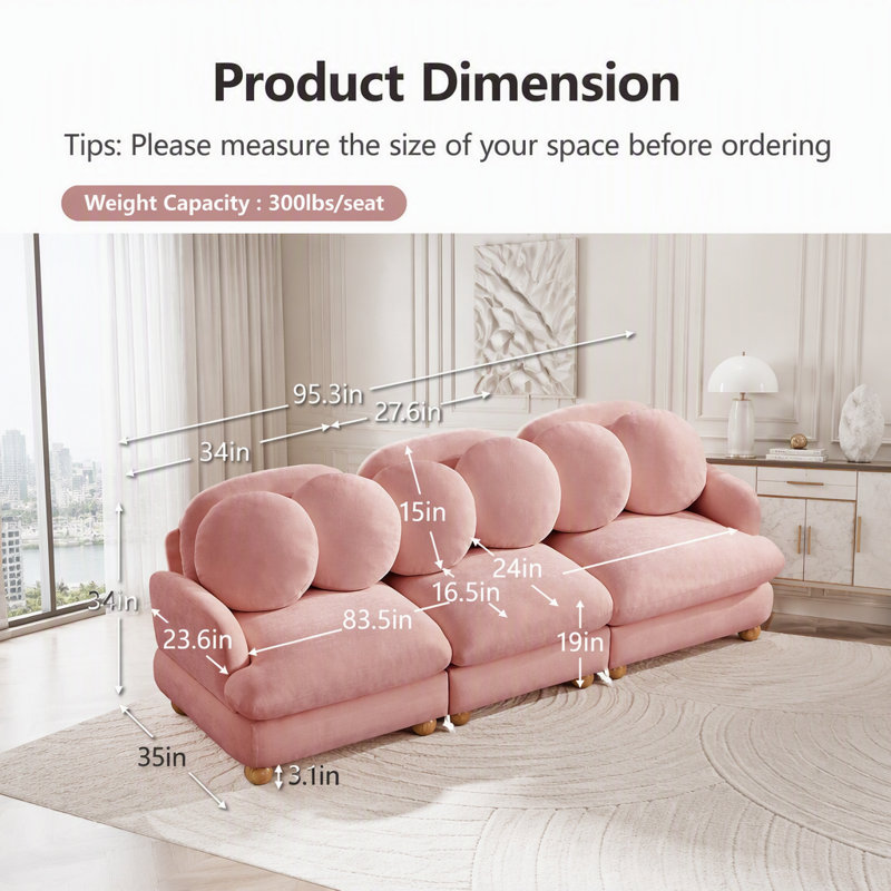 Canapé modulaire modulaire avec revêtement en chenille, Pink Chenille