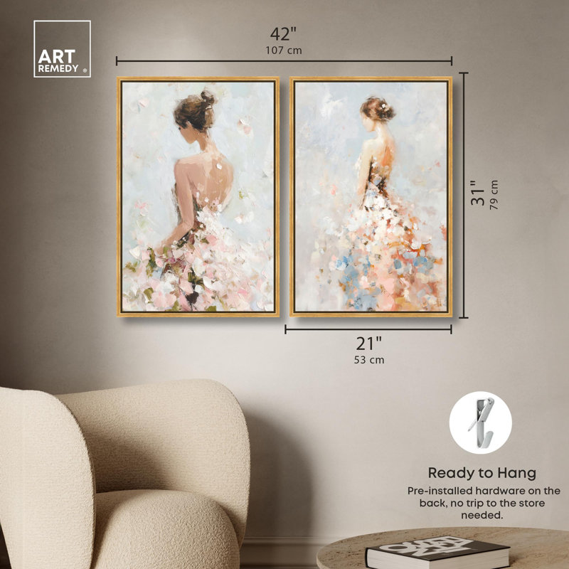 "Dreamscape Glam Art", ensemble de 2 impressions sur toile par , H 31 po x l 21 po, Doré