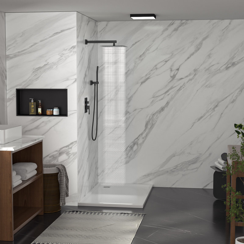 10 Inch Wall Mounted Shower System Rain Mixer Shower Combo Set Square Shower Head with Hand Shower, Matte Black