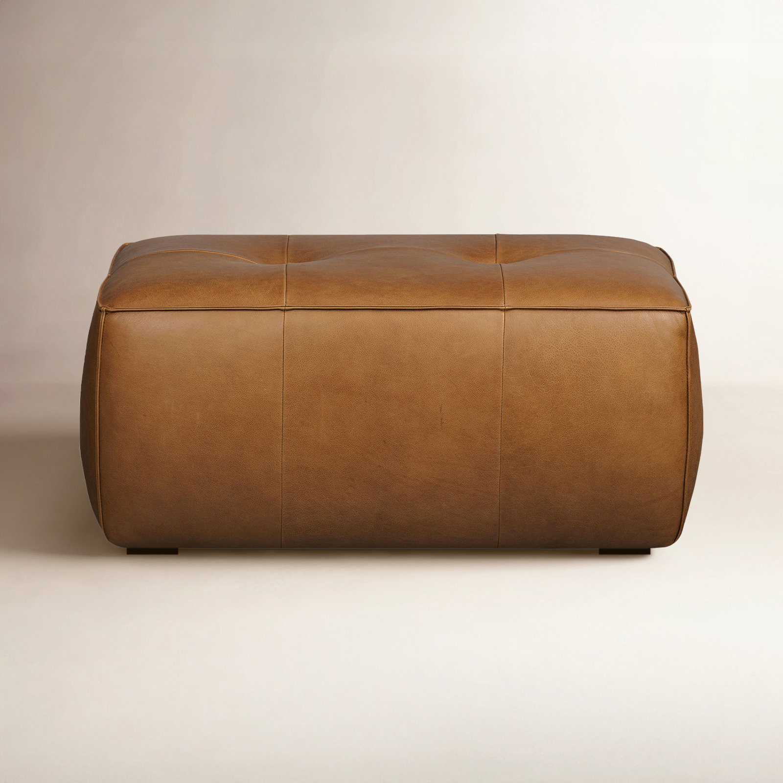 Capa 37" Genuine Leather Ottoman, Saddle Tan