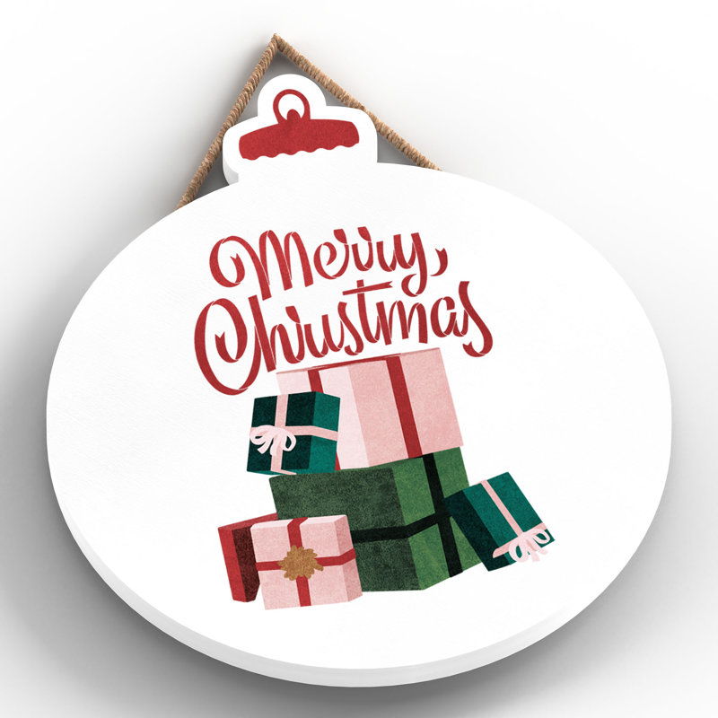 Xmas Merry Christmas Wooden Bauble Plaque