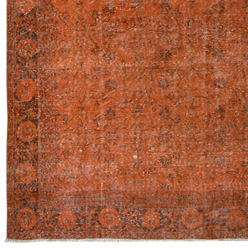 7x10.3 Ft Handmade Turkish Orange Rug, Modern Floral Area Rug, Bohemian Home Decor
