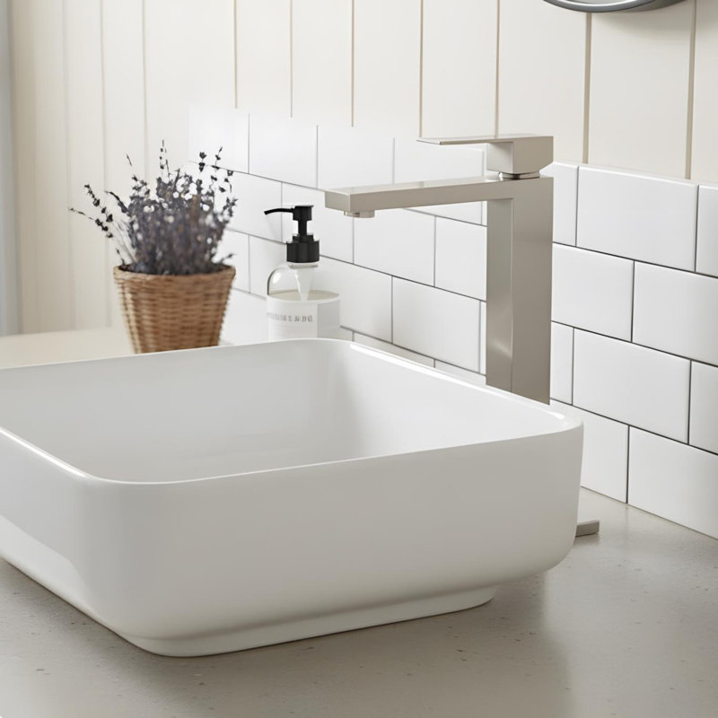 Modern Bathroom Sink Faucet with Single Handle, Brushed Nickel