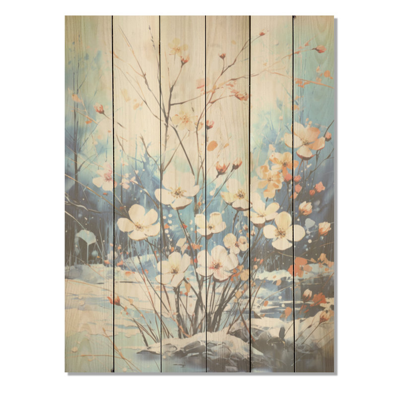 Bouquet de fleurs de neige - Harmonie sur bois de pin naturel, H 20 po x l 10 po
