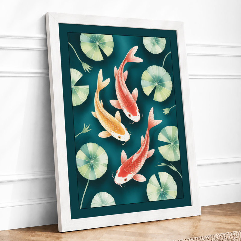 Koi in Motion Japandi - Framed Print, A2 - 59.4 x 42.0 cm, White