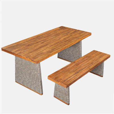 Ensemble de table Ã  manger d'extÃ©rieur en bois d'acacia comprenant 1 table et 1 banc, gris