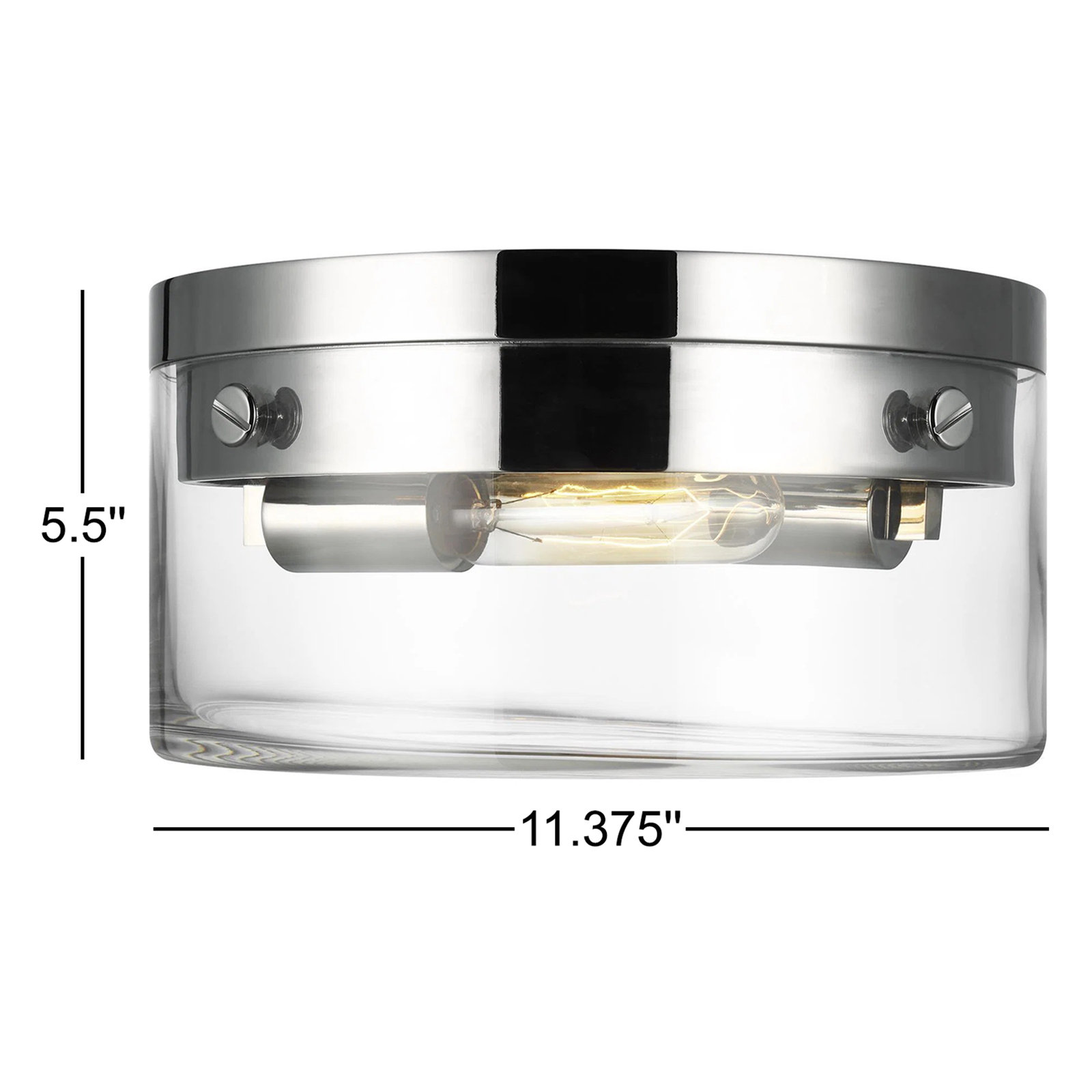 2 Light Glass Flush Mount, Polished Nickel