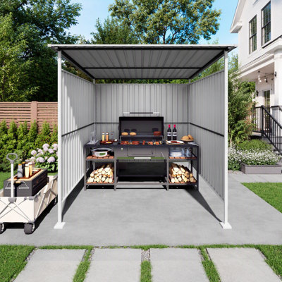 Pergola extérieure multifonctionnelle 6 x 6 pi avec cadre en métal robuste, idéale pour le patio, le barbecue et le rangement des vélos