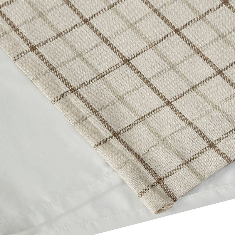 Plaid Faux Leather Tab Top Curtain Panel With Fleece Lining(Only 1 Pc Panel), Beige