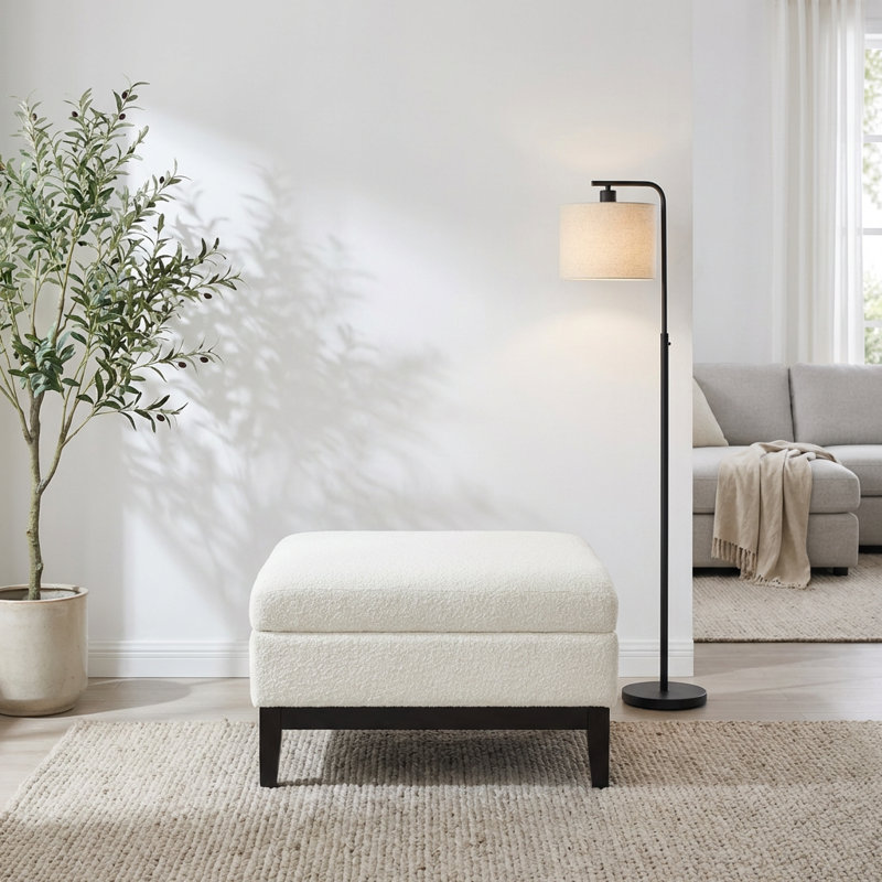 Repose-pieds rembourré avec rangement et couvercle en bois avec fonction table basse et tabouret