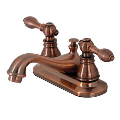Kingston Brass American Classic Two-Handle 3-Hole Deck Mount 4" Centerset Bathroom Faucet with Plastic Pop-Up