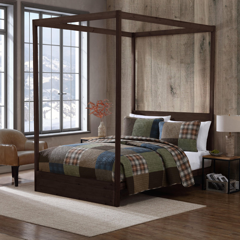 Full Brown Cotton Reversible Patchwork Quilt Set