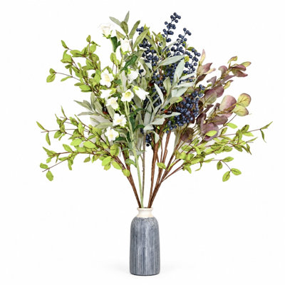 36 po de fleurs artificielles mélangées avec des tiges de baies, de faux eucalyptus et de branches pour la décoration de table
