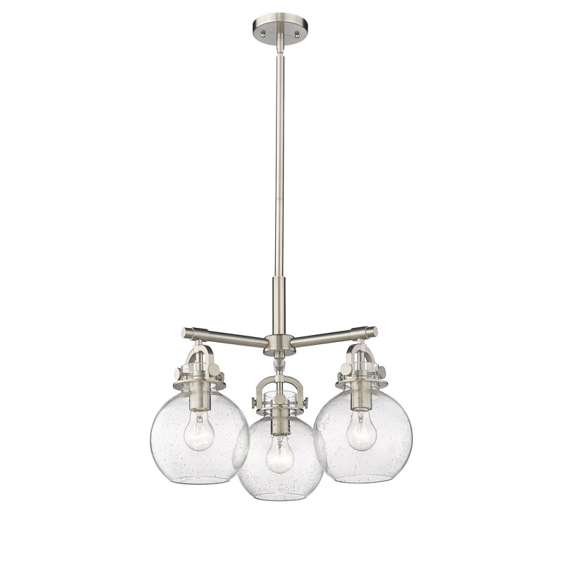 Luminaire suspendu sur tige 3 lumières Lantz, Bullé, Nickel satiné