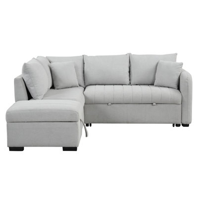 82.6" L-Shaped Sectional Pull Out Sofa Bed Sleeper Sofa With Two USB Ports