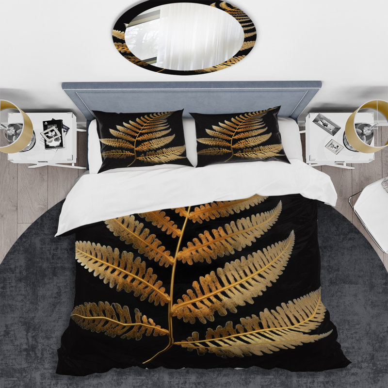 Ensemble de housse de couette en microfibre / polyester Golden Fern On Black I