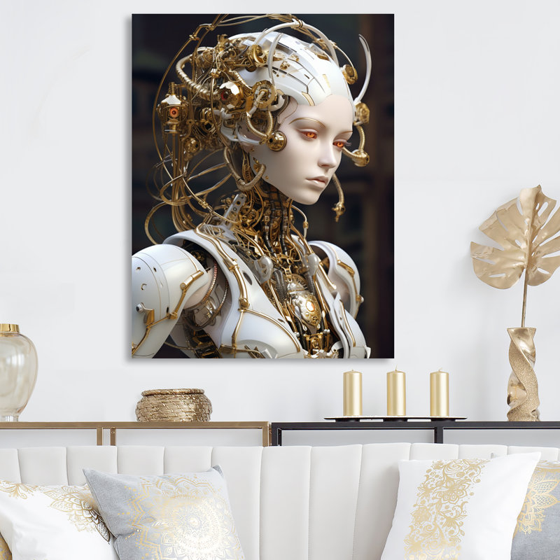 «Femelle robotique adversaire II», reproduction d'art mural robot en métal, H 20 po x l 12 po x P 1 po