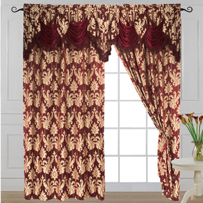 Panneau de rideau simple en jacquard de luxe avec cantonnière attachée, 54 par 84 pouces Earlesha