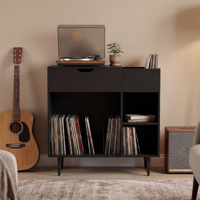 Manufactured Wood,Metal 79cm H Media Shelves, Black