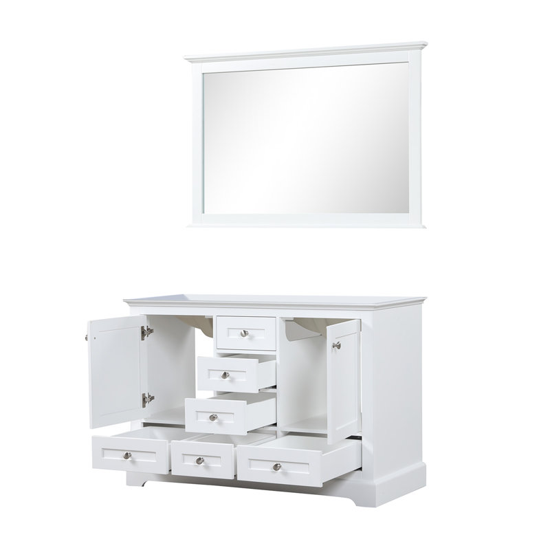 Dukes 48 in. W x 22 in. D Double Bath Vanity and 46 in. Mirror, White, White Carrara Marble