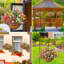 Fleurs artificielles suspendues avec panier-405050390