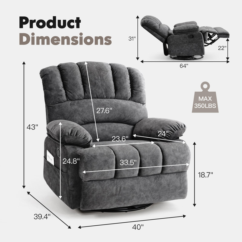 Fauteuil inclinable et oscillant surdimensionné, Gris
