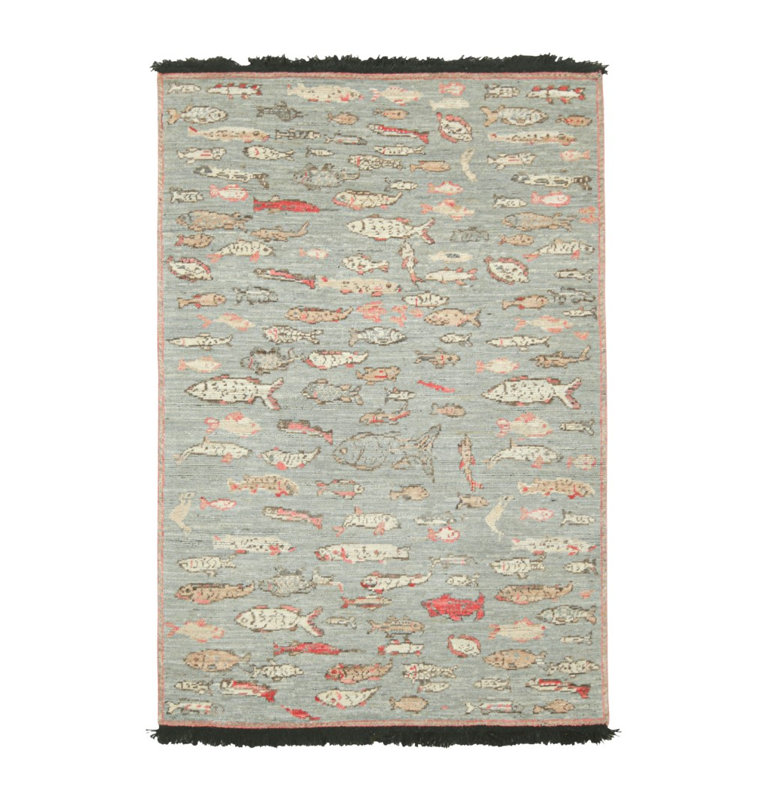 Hand Knotted Wool Geometric Area Rug, Rectangle 5' x 8'