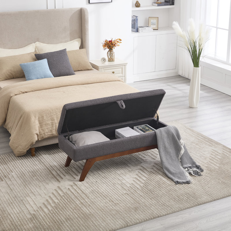 Repose-pieds de 46,8 po de largeur avec repose-pieds rectangulaire en similicuir avec banc de rangement, Gris