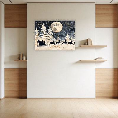 Père Noël avec renne, art mural non encadré, L 24 po x l 36 po