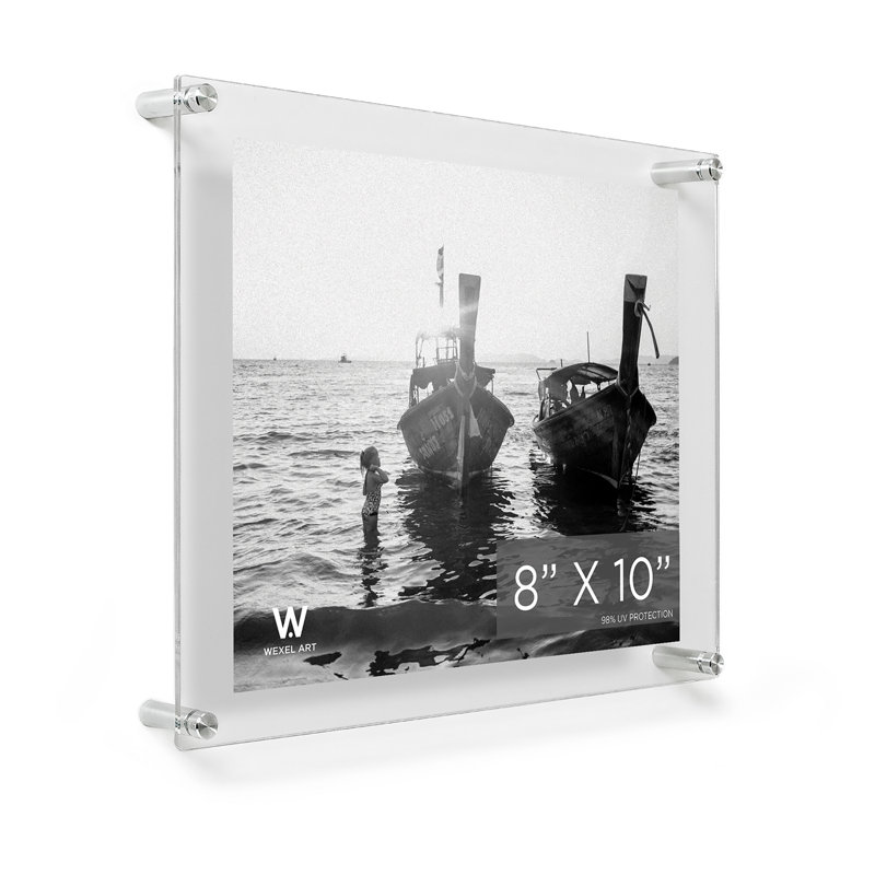 Clear UV-Grade Acrylic Modern Floating Picture Frame, Silver, 8" W x 10" - 9" W x 12" H