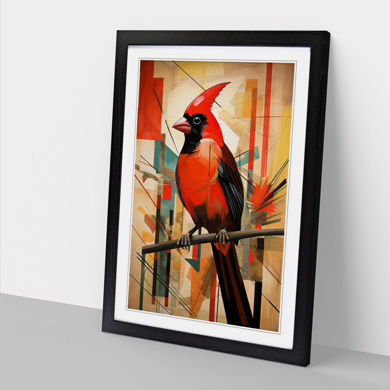 Cardinal Bird Constructivism - Framed Print, Black Framed, 46cm H x 34cm W x 2cm D