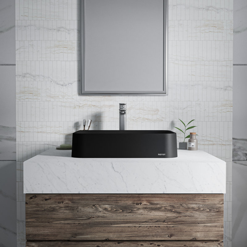 Karran Sea Crest 22 In. Quartz Rectangular Vessel Sink, Black