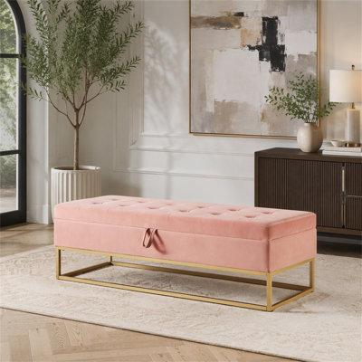 Base de lit en métal avec velours rose 58,6 po