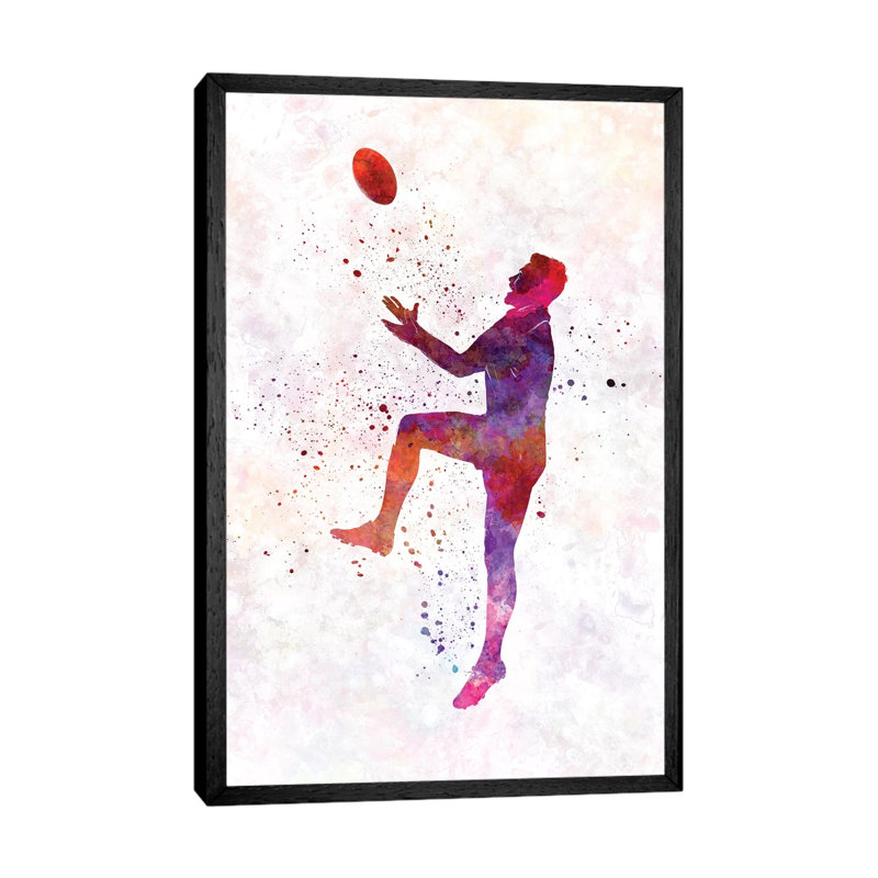 Rugby Man Player In Watercolor I by Paul Rommer - Gallery-Wrapped Canvas Giclée on Canvas, Black Floated Frame
