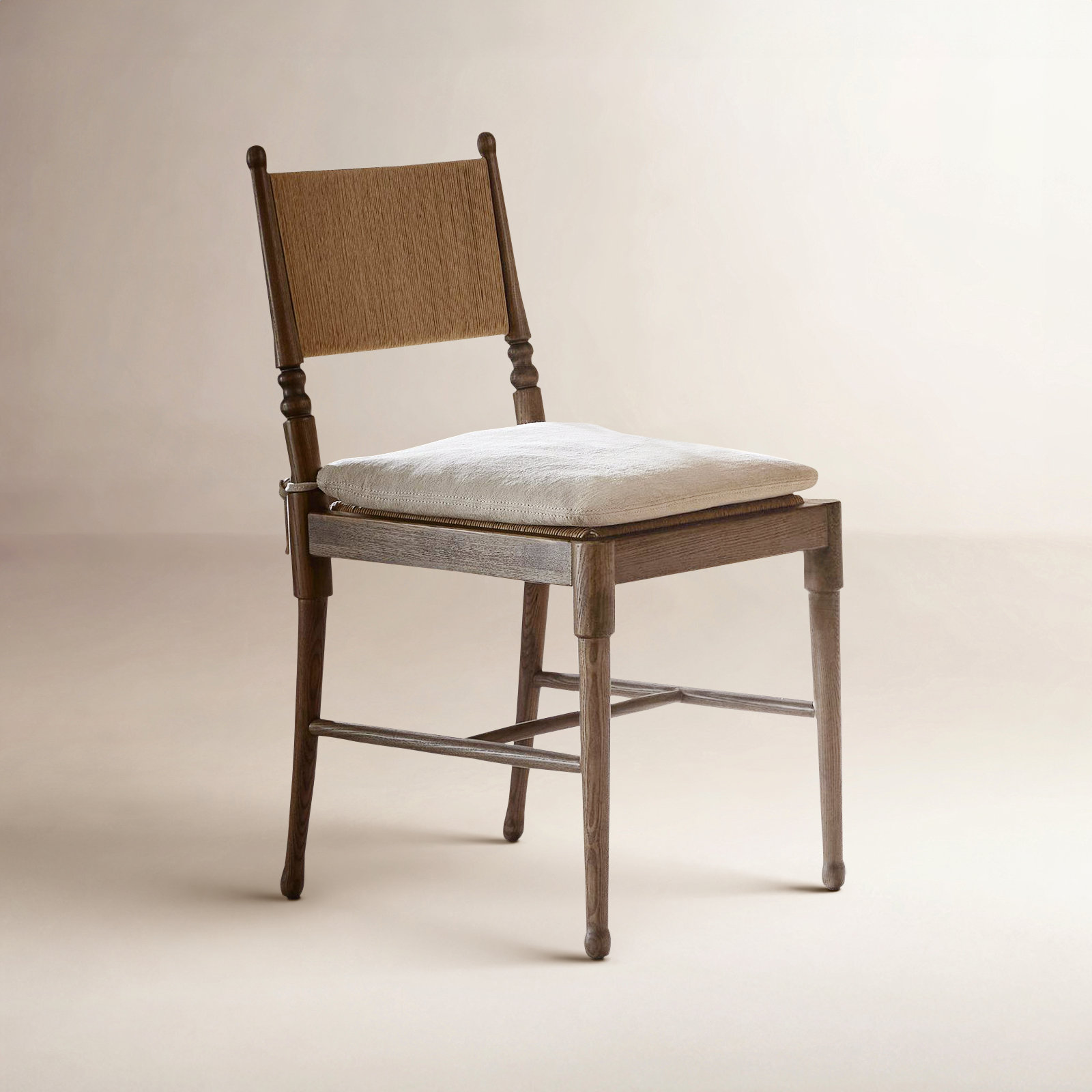 Fayth Dining Chair with Cushion, Dune Linen, Antique Walnut