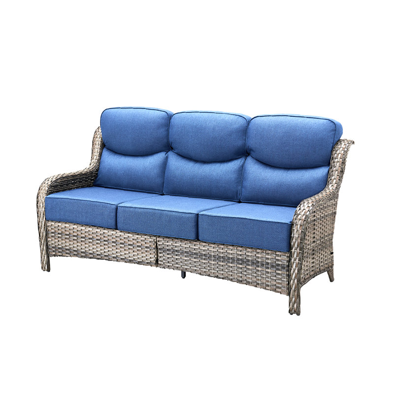 Wicker Patio Couch, Outdoor 3-Seat Sofa, All Weather PE Rattan, Deep Seating Deck Furniture Set With 6" Seat Cushions, Gray