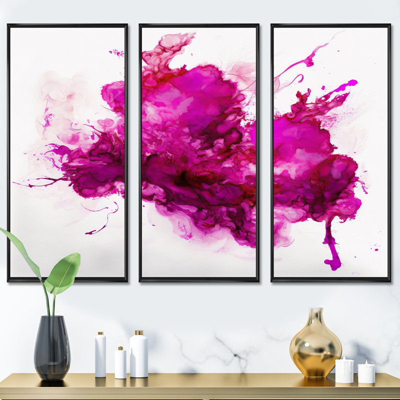 «Viva Magenta Secret Wispers III», reproduction sur toile 3 pièces, H 28 po x l 36 po x P 1 po, Toile encadrée noire