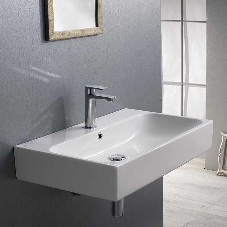 CeraStyle By Nameeks Pinto 18.11'' White Ceramic Rectangular Bathroom Sink with Overflow, Single Hole