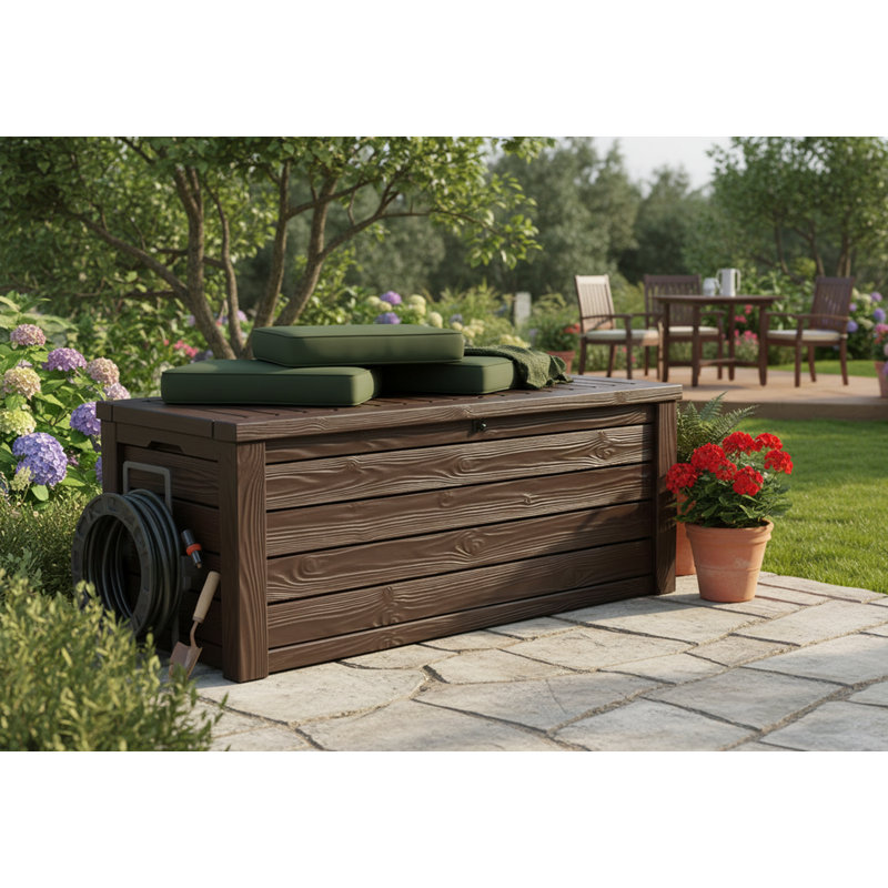 KYEUIN 155cm W 570L Plastic Lockable Storage Bench in Brown