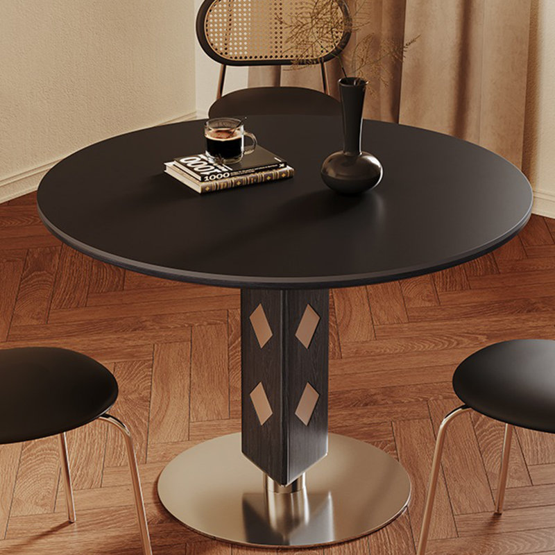 Matte Rock Slab Dining Table Sets., Table, 4 Chairs, Dark Brown