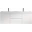 Meuble-lavabo flottant mural 60 po avec double vasque et tiroirs à fermeture douce-532896559