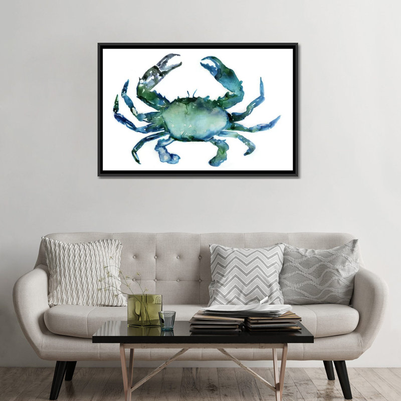 Impression sur toile crabe, H 18 po x l 26 po x P 1,5 po, Toile avec cadre noir, Pas de tapis