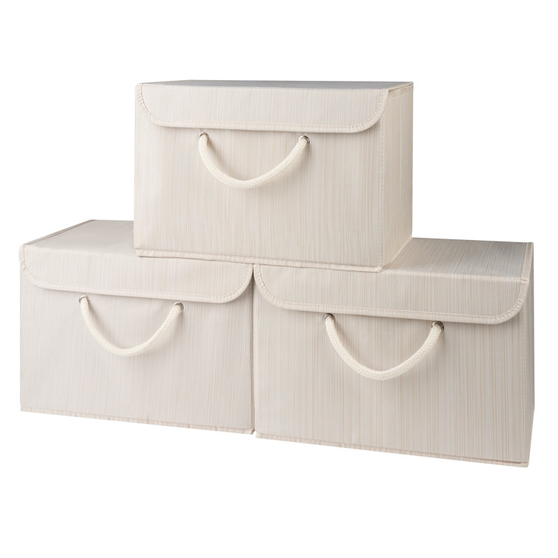 Marlow Home Co. Fabric And Canvas Storage Fabric Decorative Bin, Beige, Pack of 3