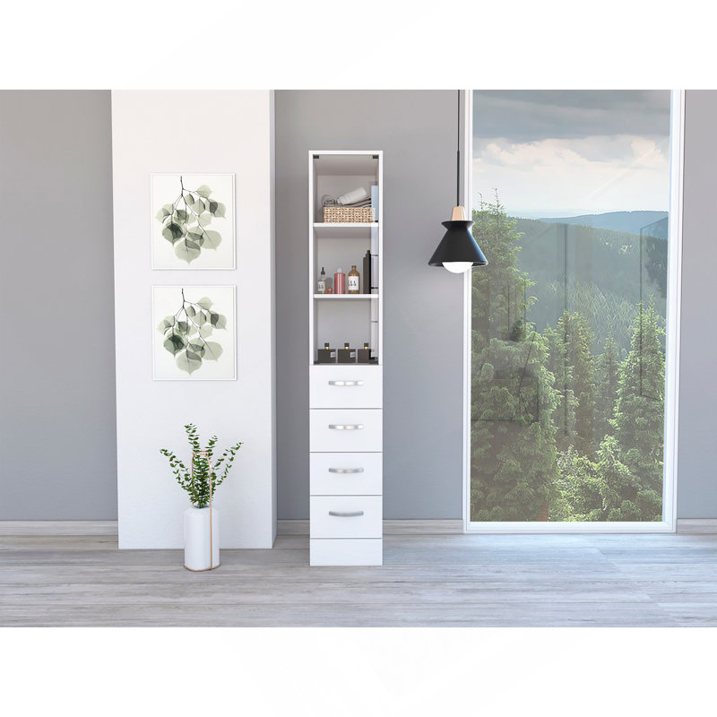 Armoire à linge Vanguard, trois tablettes, quatre tiroirs - blanc