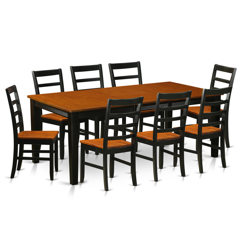 9 Piece Kitchen Table Set Includes a Rectangle Dining Table with Butterfly Leaf and 8 Dining Chairs, Black & Cherry, Wooden