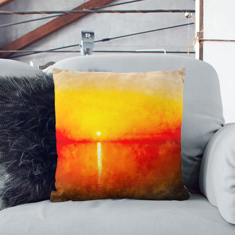 Reflection of an Sunset Painting Cushion with Filling, 55cm H x 55cm W x 20cm D, White